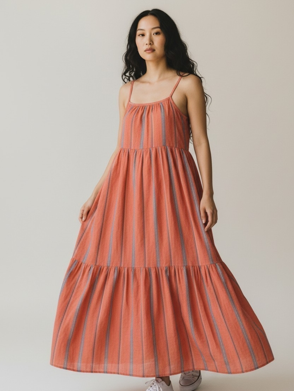 ba&sh Coral and Blue Stripe Maxi Dress